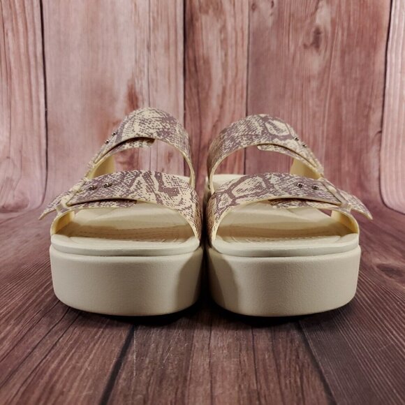 Crocs LiteRide Womens Sz 11 Brooklyn Snake Print Buckle Low Wedge Slides Sandals - Picture 5 of 15